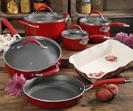 The Pioneer Woman Sweet Romance 30-Piece Nonstick Cookware Set, Red 