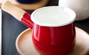 red ceramic milk pan